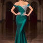 Ladivine CD667 Classic Hollywood Off Shoulder Fitted Stretch Satin Gown