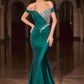 Ladivine CD667 Classic Hollywood Off Shoulder Fitted Stretch Satin Gown