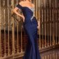 Ladivine CD667 Classic Hollywood Off Shoulder Fitted Stretch Satin Gown