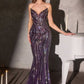 Ladivine CD674 Sculpted Silhouette Sparkling Sequin Soft Tulle Fitted Gown