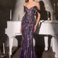 Ladivine CD674 Sculpted Silhouette Sparkling Sequin Soft Tulle Fitted Gown