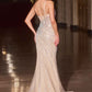CLEARANCE - Ladivine CD677 Breathtaking One Shoulder Beaded Pink/Gold Gown (Size 12)