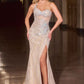 CLEARANCE - Ladivine CD677 Breathtaking One Shoulder Beaded Pink/Gold Gown (Size 12)