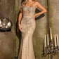Ladivine CD684 Breathtaking Strapless Linear Motif Beaded Fitted Gown