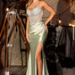 Ladivine CD686 Captivating Fitted Beaded Bodice Sating Skirt Evening Gown
