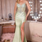 Ladivine CD686 Captivating Fitted Beaded Bodice Sating Skirt Evening Gown