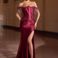 Ladivine CD688 Luxurious Stretch Satin Off Shoulder Fitted Evening Gown