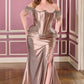 Ladivine CD688 Luxurious Stretch Satin Off Shoulder Fitted Evening Gown
