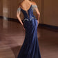 Ladivine CD688 Luxurious Stretch Satin Off Shoulder Fitted Evening Gown