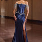 Ladivine CD688 Luxurious Stretch Satin Off Shoulder Fitted Evening Gown