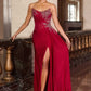 Ladivine CD689 Fitted Asymmetrical Strapless Stretch Satin Gown