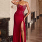 Ladivine CD689 Fitted Asymmetrical Strapless Stretch Satin Gown