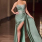 Ladivine CD689 Fitted Asymmetrical Strapless Stretch Satin Gown