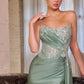 Ladivine CD689 Fitted Asymmetrical Strapless Stretch Satin Gown