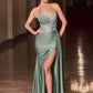 Ladivine CD689 Fitted Asymmetrical Strapless Stretch Satin Gown