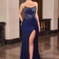 Ladivine CD689 Fitted Asymmetrical Strapless Stretch Satin Gown