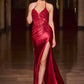 Ladivine CD690 Plunging Halter Neckline Beaded Stretch Satin Dress