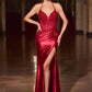 Ladivine CD690 Plunging Halter Neckline Beaded Stretch Satin Dress