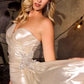 Ladivine CD691 Luxe Draping One Shoulder Liquid Satin Fitted Gown