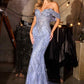 CLEARANCE - Ladivine CD693 Fitted Off Shoulder Sweetheart Eggplant Evening Dress (Size 4)