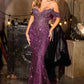 Ladivine CD693 Fitted Off Shoulder Sweetheart Neck Crystal Evening Dress