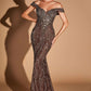 Ladivine CD693 Fitted Off Shoulder Sweetheart Neck Crystal Evening Dress