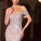 CLEARANCE - Ladivine CD693 Fitted Off Shoulder Sweetheart Eggplant Evening Dress (Size 4)