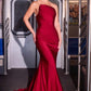 Ladivine CD694 Luxe Stretch Satin Fitted Evening Dress