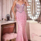 Ladivine CD695 Halter Neck Crystal Sequin Plunging Mermaid Dress