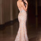 Ladivine CD695 Halter Neck Crystal Sequin Plunging Mermaid Dress