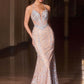 Ladivine CD695 Halter Neck Crystal Sequin Plunging Mermaid Dress
