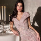 Ladivine CD698 Long Cap Sleeve Mother of the Bride V-Neckline Dress