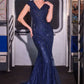 Ladivine CD698 Long Cap Sleeve Mother of the Bride V-Neckline Dress