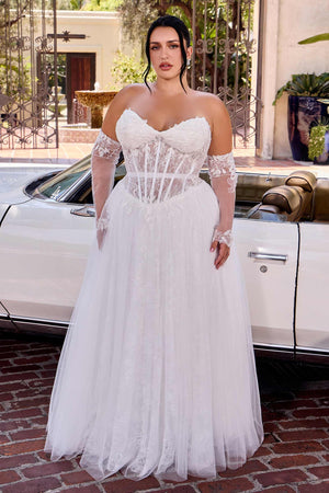 Ladivine CD717W Strapless A-Line Gown Lace Applique Tulle Skirt