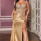 Ladivine CD718 Fitted Satin Evening Gown V-Neckline
