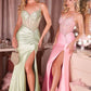 Ladivine CD718 Fitted Satin Evening Gown V-Neckline