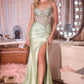 Ladivine CD718 Fitted Satin Evening Gown V-Neckline