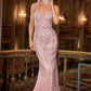 Ladivine CD719 Form Fitting Plunging Neck Sequin Beadwork Formal Dress