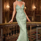 Ladivine CD719 Form Fitting Plunging Neck Sequin Beadwork Formal Dress
