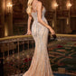 Ladivine CD719 Form Fitting Plunging Neck Sequin Beadwork Formal Dress