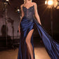 CLEARANCE - Ladivine CD722 Strapless Satin Fitted Cielo Blue Evening Gown (Size 12)