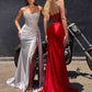 CLEARANCE - Ladivine CD722 Strapless Satin Fitted Cielo Blue Evening Gown (Size 12)