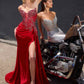 CLEARANCE - Ladivine CD722 Strapless Satin Fitted Emerald Evening Gown (Size 6)