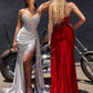 CLEARANCE - Ladivine CD722 Strapless Satin Fitted Cielo Blue Evening Gown (Size 12)