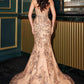 Ladivine CD723 Strapless Fitted Gown Plunging Neckline Floral Detailing