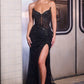 Ladivine CD727 Strapless Deep V-Neck Tulle Overlay Fitted Gown