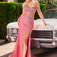 Ladivine CD727 Strapless Deep V-Neck Tulle Overlay Fitted Gown