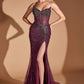 Ladivine CD727 Strapless Deep V-Neck Tulle Overlay Fitted Gown