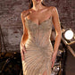 Ladivine CD727 Strapless Deep V-Neck Tulle Overlay Fitted Gown