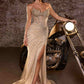Ladivine CD727 Strapless Deep V-Neck Tulle Overlay Fitted Gown